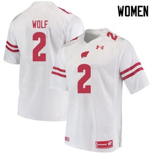 Women's Wisconsin Badgers NCAA #2 Chase Wolf White Authentic Under Armour Stitched College Football Jersey PY31H33LP